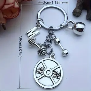 1pc Stylish Men's Alloy Weightlifting Keychain with Barbell & Dumbbell Charms - Perfect Gym Fitness Gift for Him, Retro Style, Gym Accessories