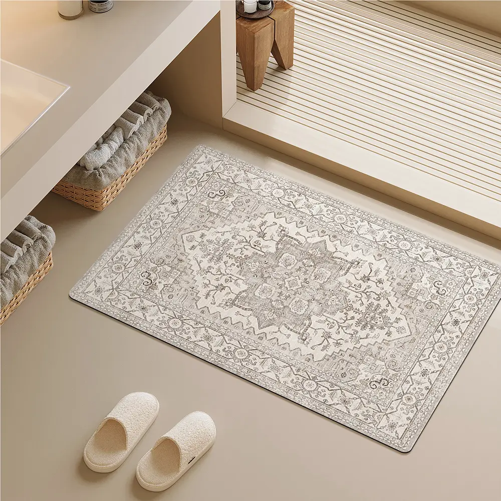 Bath Mat Rug, Rubber Non-Slip Quick Dry Absorbent Thin Bathroom Rugs Fit Under Door Bathroom Floor Mats for in Front of Bathtub, Sink, Shower Room