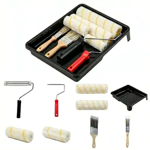 Paint Roller Kit 9 Piece, Paint Rollers, Brushes & Paint Tray, House Painting Supplies, High Absorbency, Washable, Reusable & Easy to Clean