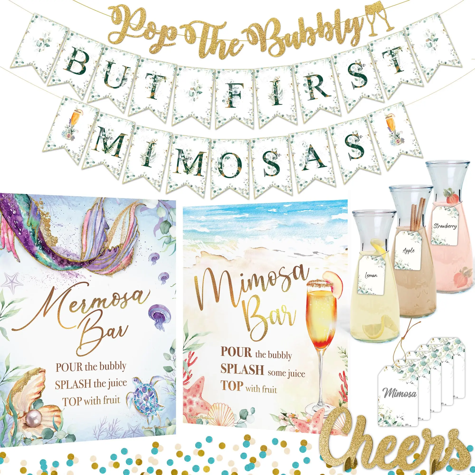 Mermosa Beach Mimosa Bar Kit for Bridal and Baby Showers - Ocean Theme Decor