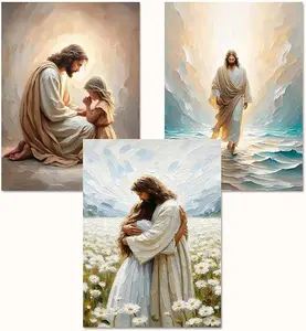 5D Full Drill Diamond Painting Kit 3-Piece Set Christian Jesus Religious Art, Spiritual DIY Craft for Home Wall Decor