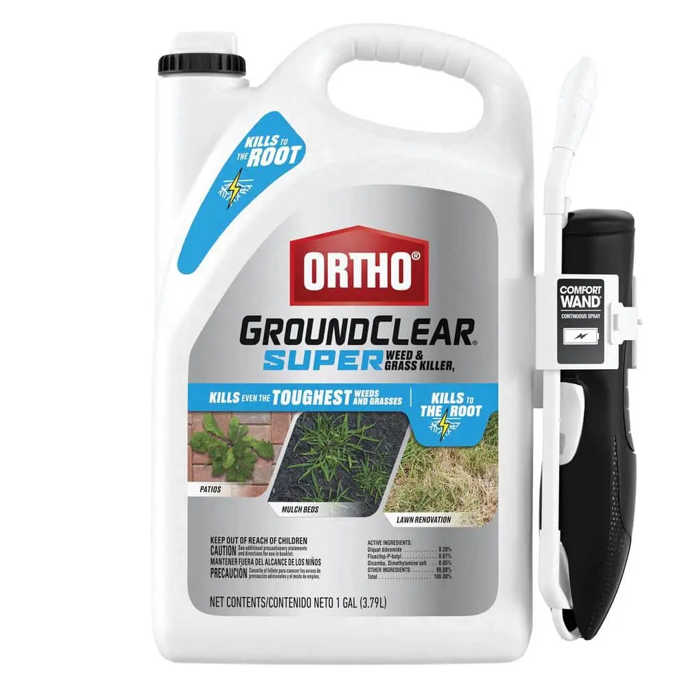 GroundClear Super Fast-Acting Weed and Grass Killer, 1 gal Ready-to-Use Outdoor Spray with Comfort Grip, Batteries-Powered, Results Appear Within Days to 1-2 Weeks, 12 In Height