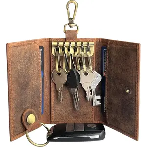 Leather Key Holder -  Fob  Key Loop Wallet Slim  Pouch - Practical Key Organizer for Men & Women