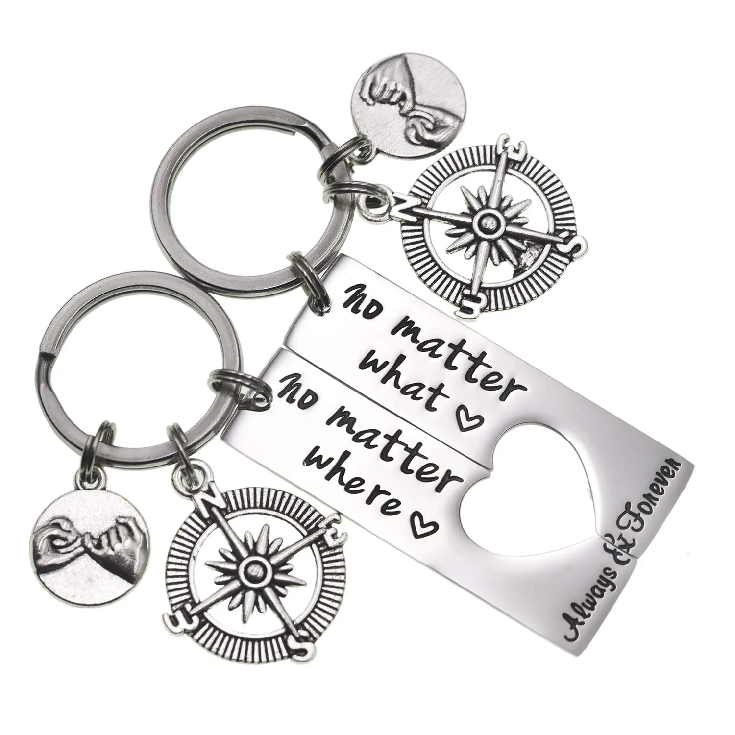 No Matter What Where Keychain Friend Long Distance Friendship Relationship Gift Polished Finish Set Of 2