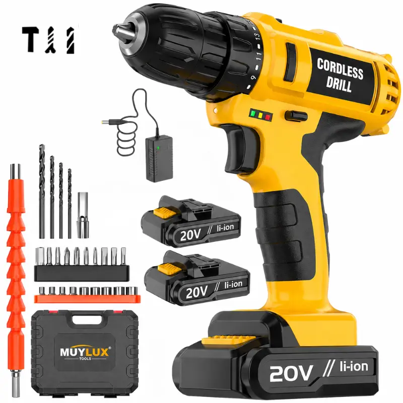 20V Cordless Mini Drill Kit - 2 Li-Ion Batteries, Charger, Storage Case, Accessories, 35Nm Max Torque, 2-Speed, LED Work Light, Keyless Chuck, Variable Speed for Home Repair, Furniture Assembly, DIY Projects