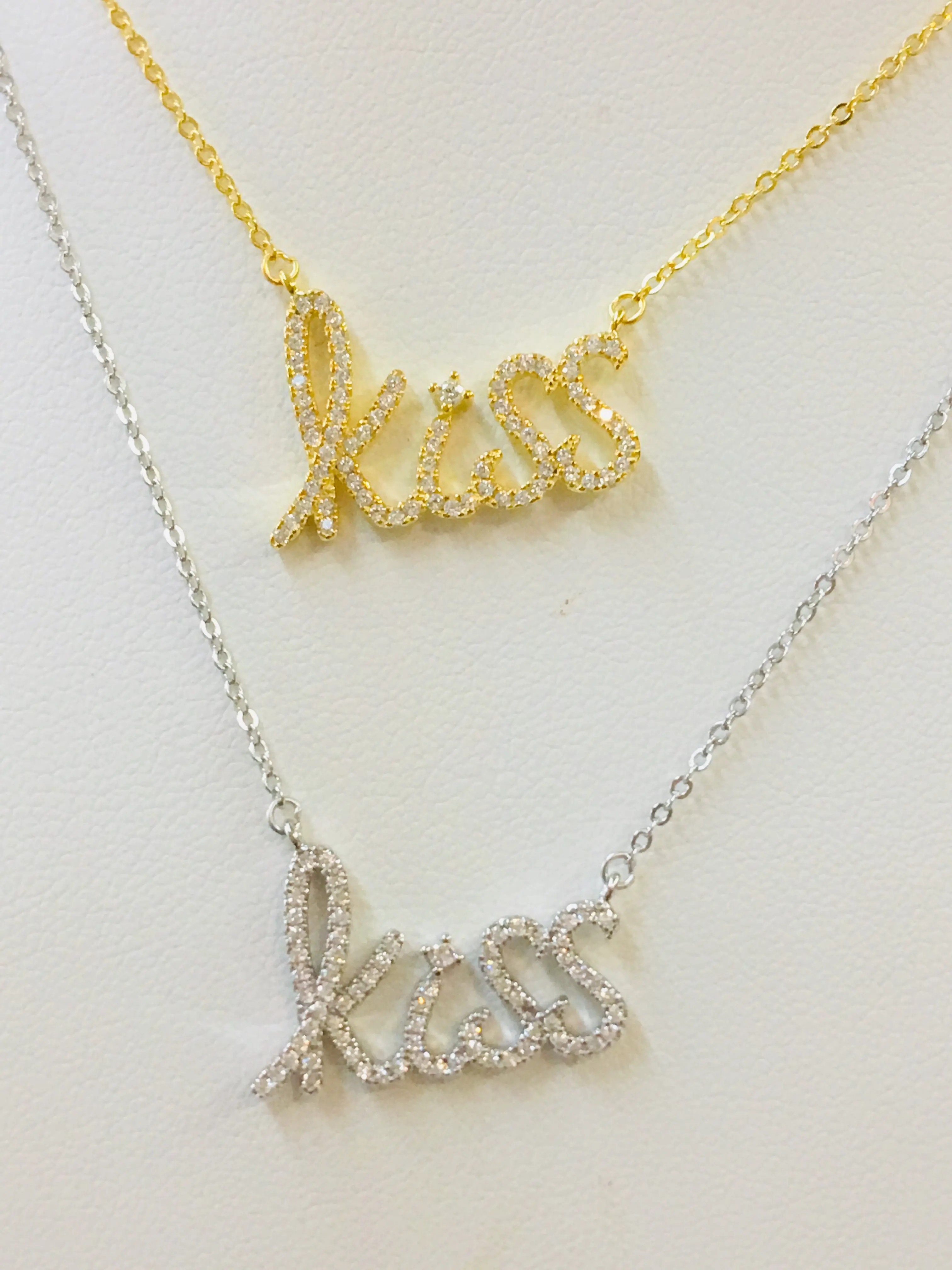 .925 Sterling Silver KISS Necklace