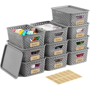 10 Pack Small Plastic Storage Bins with Lids, Stackable Plastic Storage Baskets for Organizing with Handles, Organizer Bins with Labels for Room,Craft,Containers for Pantry Organizers a
