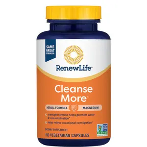 Renew Life Cleanse More - 100 Vegetarian Capsules - Overnight Formula - Digestive Health - Magnesium Herbal Blend