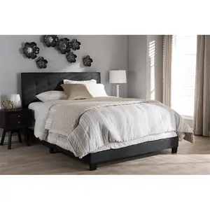 212 MAIN Brookfield Modern & Contemporary Charcoal Grey Grid-Tufting Fabric Full Bed, Full Size Mattress Compatible, 47.05x58.66x78.94 in, Fabric Material