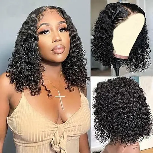 OPQHAIR Glueless 4x4 Clear Lace Front Wig - Brazilian Human Hair Deep Wave 150% Density, Pre-Plucked Natural Hairline, Unisex for All Ethnicities, Stylish & Elegant Short Hair Wigs, Versatile Hair Wig, Deep Wave Texture