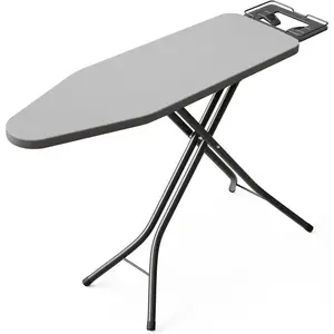 Foldable ironing board, compact ironing board, features 7 adjustable height settings and a secure iron holder, equipped with a heat shield and mat, suitable for laundry rooms, 43" X 13" gray