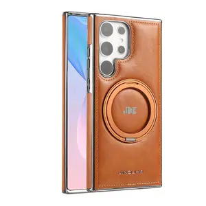 Fin Luxury Magnetic 360° Rotating Leather phone Case For Samsung S25 S24 Ultra S23 S24 Plus Ring Holder For Magsafe Shockproof Cover