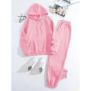 2-piece set of solid color long-sleeve hoodie and sweatpants