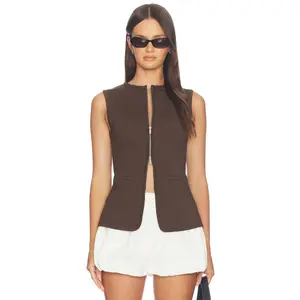ALIGNE Miguel Zip Ponte Top in Brown
