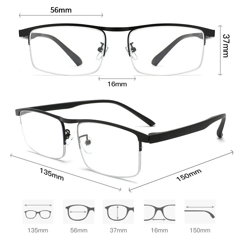 Progressive Multi-Focus Presbyopia Reading Glasses, Metal Semi-Frame for Professional Use, High-Definition Blue-Light Filtering Lenses, Flexible Soft Temples to Prevent Slipping, Comfortable Nose Bridge
