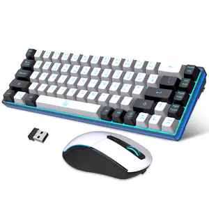 Snpurdiri 60% Wireless Gaming Keyboard and Mouse Combo,Ice Blue Backlit Rechargeable 2000mAh Battery,Mini Mechanical Feel Anti-ghosting Keyboard + 6D 3200DPI Mouse for Gaming, Office(White-Black)