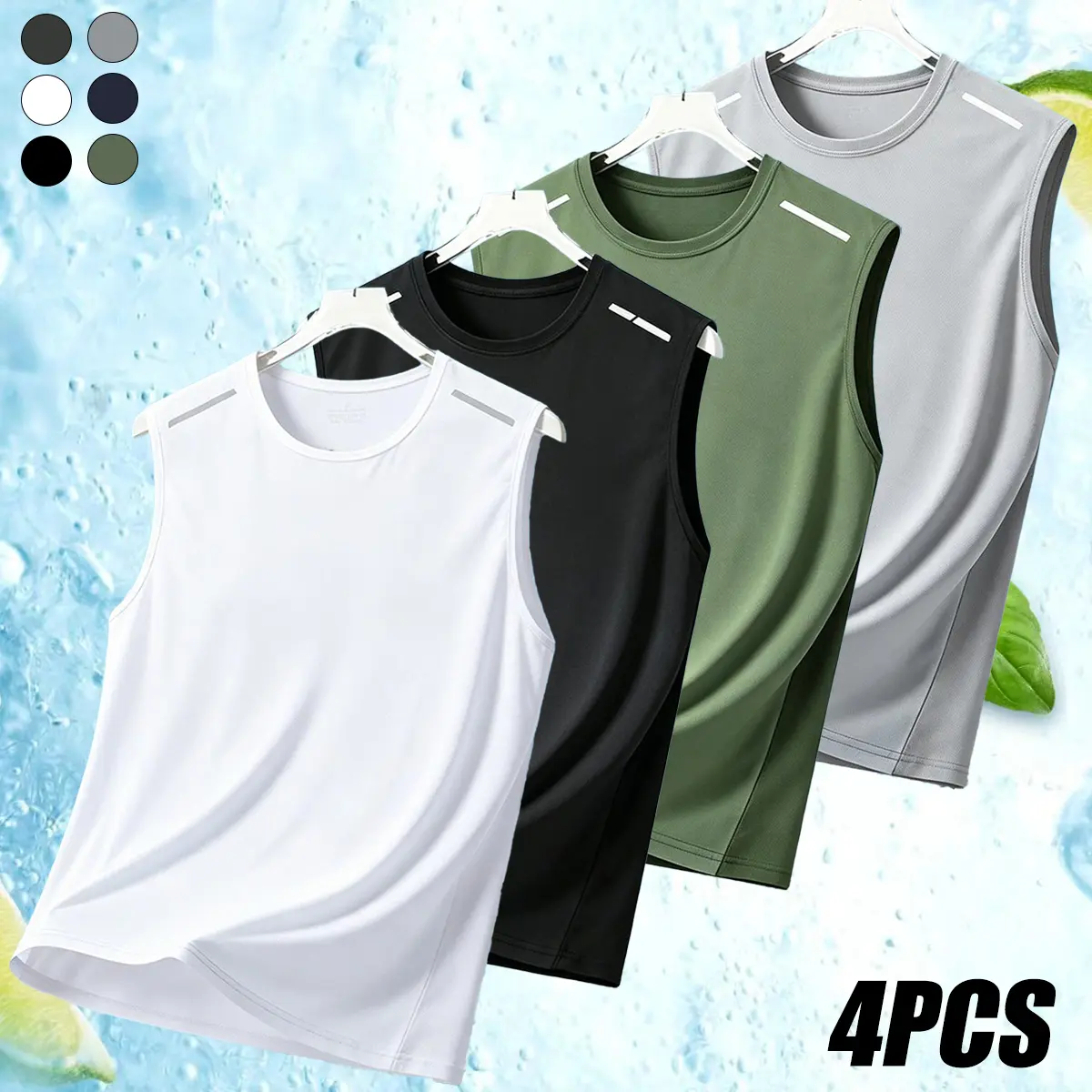 JOGWAVE 4PCS Men’s Reflective Quick-Dry Breathable Lightweight Sleeveless Tank Top – Sweat-wicking sports top for gym, running, and casual wear; great for back-to-school shopping and the start of the school season; crewneck striped sleeveless tank top wit
