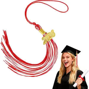 2026 Red & White Graduation Tassel with 2026 Gold Year Charms for Grad Cap Decorations, for College Primary & High School Graduate Hat Ceremonies Accessories