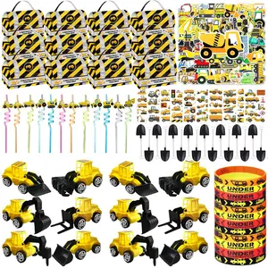 Construction Party Supplies, 124pcs/set Construction Party Toys, Including Truck Sticker, Gift Bag, Shovel, Wristband, Straw, Vehicle Toy, Party Favors