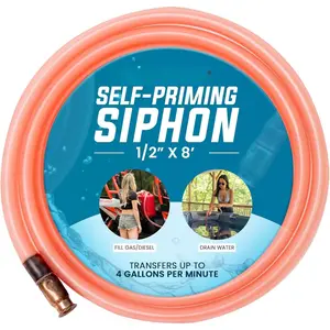 1/2" x 8' Self-Priming Shaker Jiggler Siphon Hose,  Siphon Gas &  Transfer Pump, Gas Can Siphon for , Jet Ski, Pontoon. Water Siphon Pump for Hot Tub Drain and Cold Plunge | 4 GPM