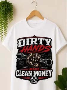Mechanic Inspired Workwear Tee - "Dirty Hands Make Real Money" Bold Graphic Design for Mechanics Car Lovers Welders Technicians Blue Collar Streetwear Style
