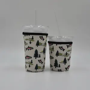 Trout and pines Coffee Sleeve | Reusable Neoprene Iced Coffee Cup Cover 16-24oz Cowboy Print Eco-Friendly Insulator for Grande & Venti Cups