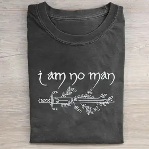 Vintage I am No Man Graphic Tee - Lord of The Rings Movie Shirt - Middle Earth - JRR Tolkien - Fantasy Ring - The Hobbits - The Return of The King Menswear Top