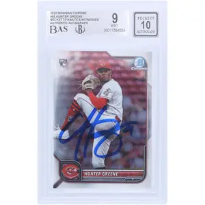 Hunter Greene Cincinnati Reds Autographed 2022 Bowman Chrome #95 Beckett Fanatics Witnessed Authenticated 9/10 Card - Fanatics Authentic Certified