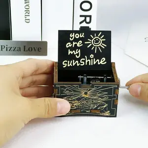 You Are My Sunshine Letter Pattern Wooden Music Box, Vintage Hand Crank Music Box, Creative Gift for Friends & Family, Room Decor