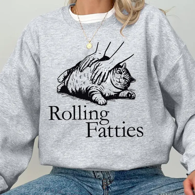 Women's Cat & Letter Print Crew Neck Animal Graphic Sweatshirt Tops, Casual Long Sleeve Pullover for Fall & Winter, Women's Clothes for Daily Wear, Womenswear, Casual Pullover Sweatshirts, Casual Fitted Sweatshirt