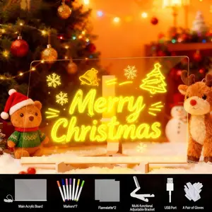Snofrid LED Message Board Acrylic Erasable Light Board with Stand, Marker Pen, Cleaning Cloth and Tracing Paper, Erasable and Reusable, Children's Learning Gift, Birthday, Halloween, Christmas Decoration Neon Light