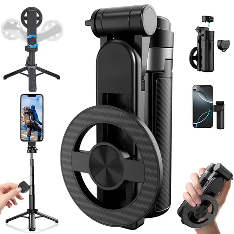 4-in-1 Foldable Magnetic Selfie Stick with 360° Rotation, Detachable Bluetooth Remote, Aluminium Alloy Tripod - Portable Pocket-Size Smartphone/Cellphone Accessory for Travel, Vlogging, Landscape Photography, Accessories, Mobile