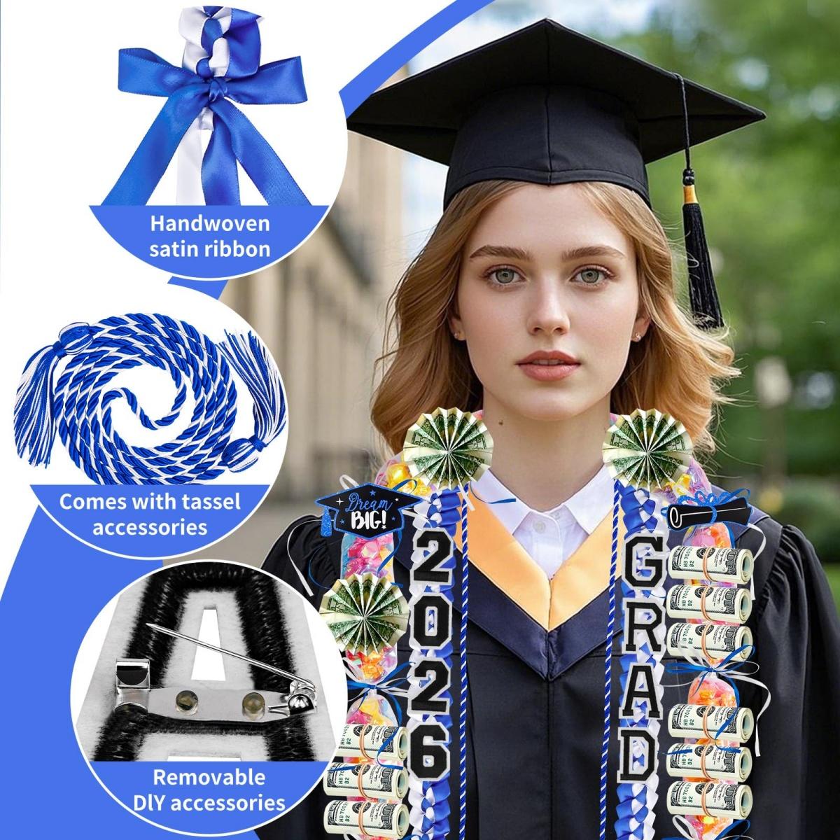 ONERIR 2026 Graduation Leis 18 Pcs - Vibrant Yellow Green Double Ribbon Youthful Class of 2026 Graduation Candy Lei Set Unisex Graduation Party Decorations Gift