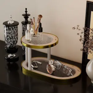 Minimalist Round 2-Tier Vanity Organizer, Multi-Functional Storage Rack for Cups, Tea Sets & Skincare