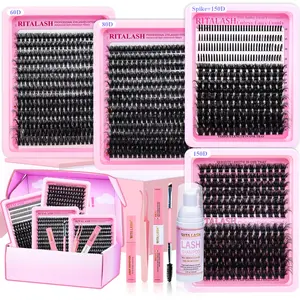 RITALASH 916PCS Mixed Length Individual False Eyelashes Kit, DIY Eyelash Extensions, Natural-Looking Eyelash Extensions with Accessories, Self-Grafting Curling Lashes for Women, Makeup Products