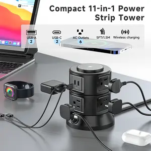 11-1 Multi-Functional Power Strip with Switch Surge Protection 6 AC Outlets 2 USB 2 Type-C Ports Wireless Charging Pad for Offices Homes Travel desktop usb outlet  hub smart  home  socket Multi-Outlet Strip with USB Ports adjustable interruptores  y  ench