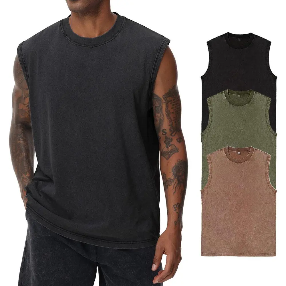 Mens Workout Tank Tops Sleeveless Tee Shirts Men Muscle Shirt Gym Acid Wash T Shirts Running Beach Loose Fit Tee Round Neck Soft SwimWeek Activewear Tank Top Activewear Vest Fitness Gymwear weighted vest Athletic Tank Tops