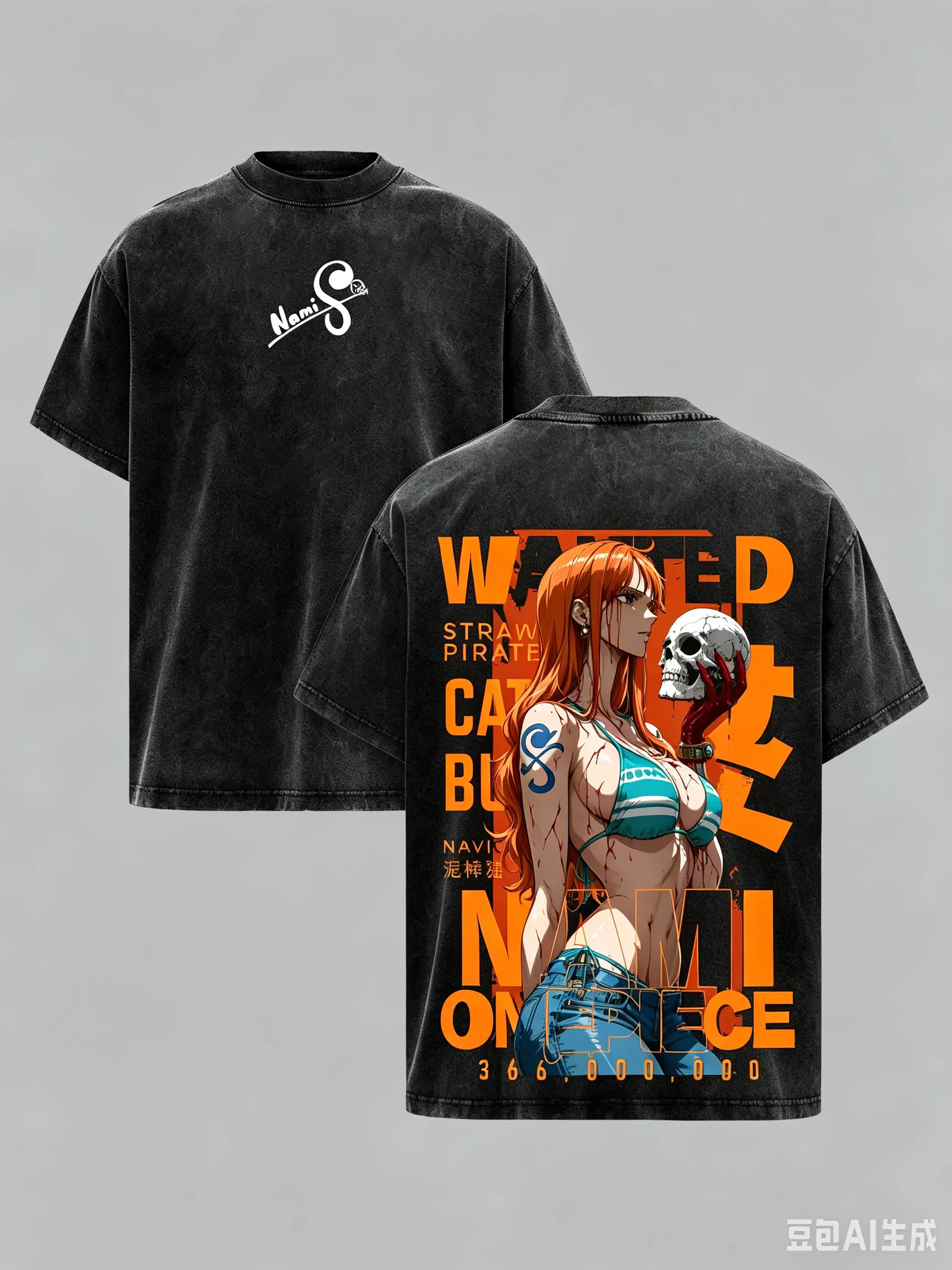Vintage Washed Heavy Cotton Oversized Anime Graphic Tee-Nami Lightning Girl Manga T-Shirt for Mens & Womens. Double Sided Retro Y2K Streetwear, Faded Grunge Japanese Top. Premium High-Resolution Vector Print Unisex Apparel for Otaku Fans & Gamers Gift.