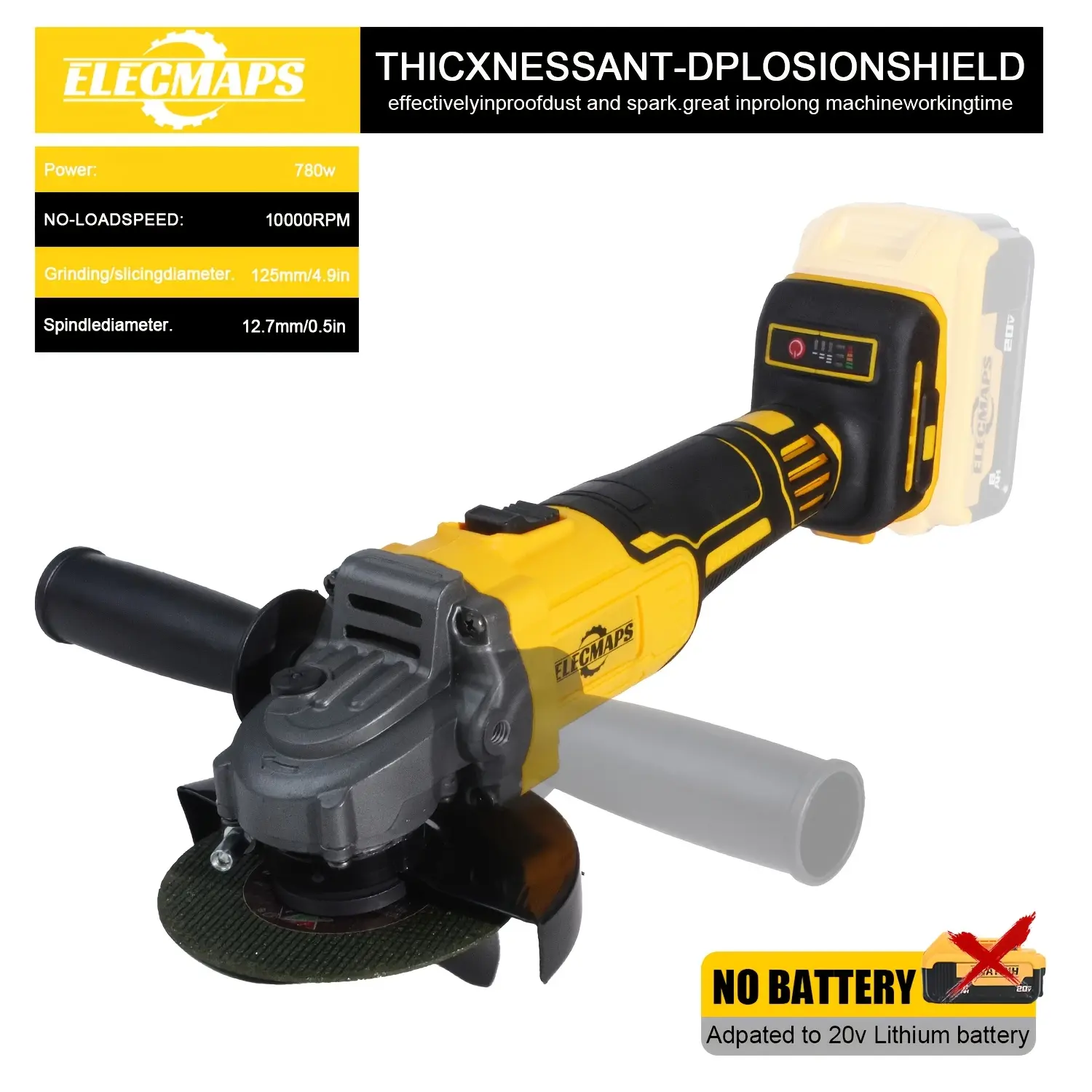 ELECMAPS Cordless Angle Grinder For Dewalt 20V Battery(No Battery), Brushless Motor, 3 Variable Speeds& Adjustable Handle, Perfect Tool For Homeowners& Craftsmen, Use For Metal, Stone Grinding, Woodworking