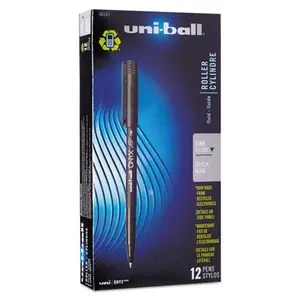 Uni-Ball UBC60143 0.7 mm Fine Black Ink, Black Matte Barrel ONYX Stick Roller Ball Pen - 1 Dozen