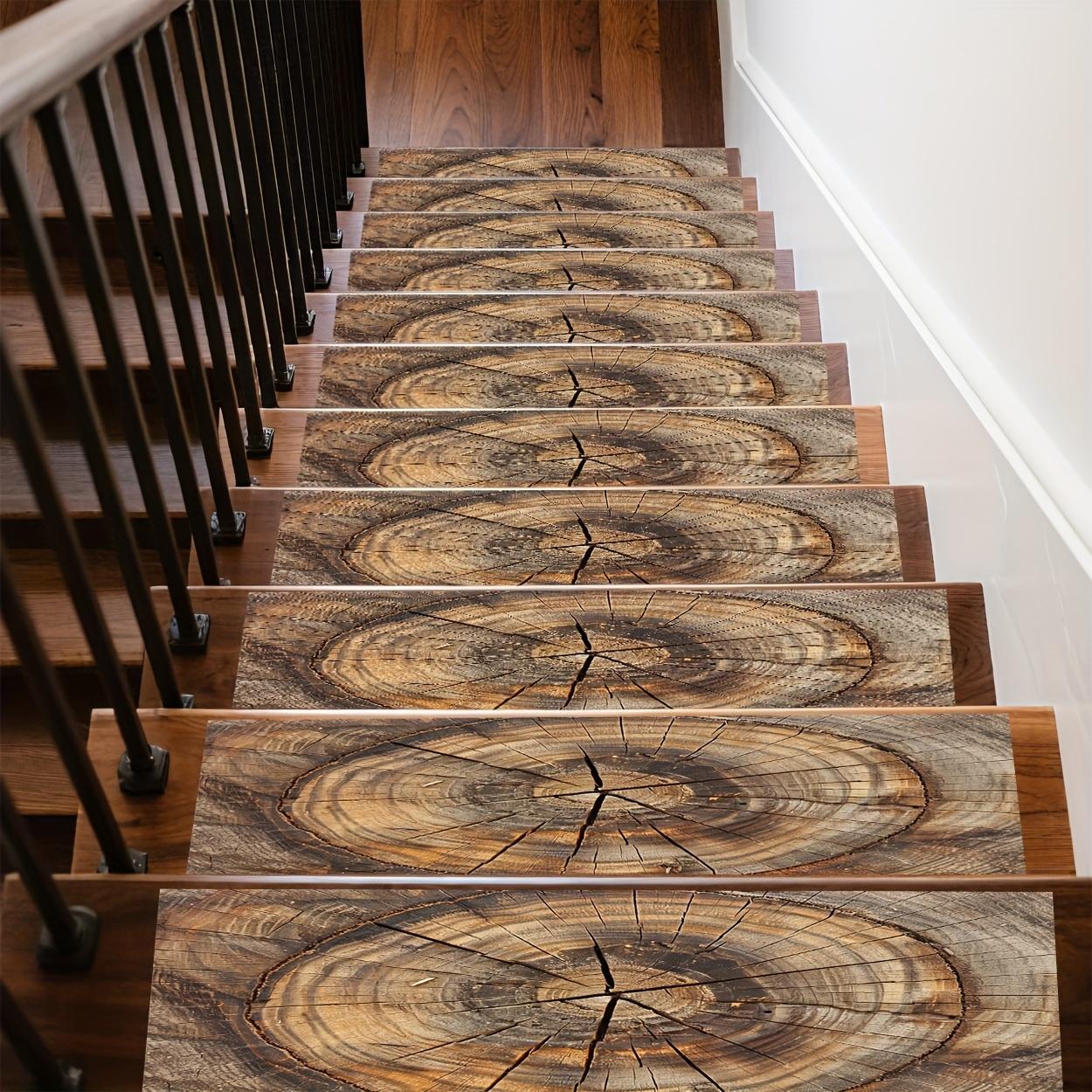 15pcs Set, Anti-Slip Stair Treads, Brown-Yellow Textured Pattern, Non-Slip Stair Carpet, Easy to Clean, Comfortable and Aesthetic, Multi-Scenario Use