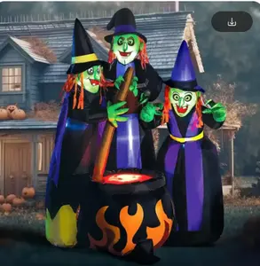 6-foot high Halloween inflatable toy for outdoor use, large witch pot inflatable Halloween decoration with built-in LED