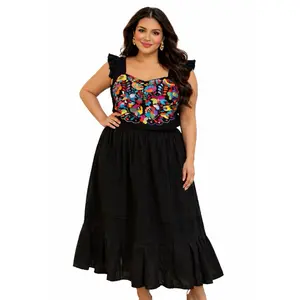 Falda Cotton Skirts One Size Adjustable Wrap Skirt Made in Mexico 100% Cotton Black Skirt with Elastic Waist Band for XL to 2X Wrap Around Skirt