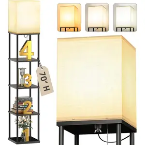 5-Tier Floor Lamp with Shelves, Standing Bookshelf Lamp with 3 Color Temperature, Corner Display Floor Lamps for Living Room, Bedroom and Office (70'' H, Black)