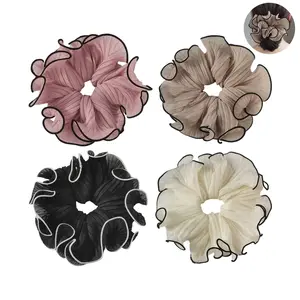 French Style Chiffon Scrunchies Set of 4, Vintage Elegant Hair Ties for Women, Soft Elastic Ponytail Holders for Daily Use and Fashion Hair Accessories, Boho Chic Gift Idea