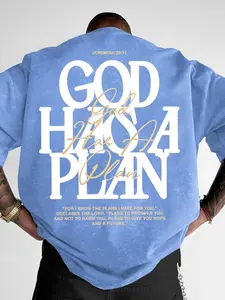 Men's "God Has A Plan" Christian Graphic Casual Oversized Short T-Shirt, Double-Sided Print Washed Vintage Tee, Faith-Based Streetwear Top #ChristianTee #GodHasAPlan #FaithFashion #VintageWashTshirt #TikTokMadeMeBuyIt