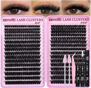 Lash Clusters Kit Fluffy 80D 100D Eyelash Clusters Kit 544PCS Wispy Cluster Eyelash Extensions D Curly Individual Lashes 8-16mm Soft Band DIY at Home with Lash Bond&Seal Tweezers Brush by zenotti