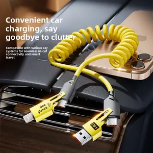 Super fast charging spring cable, 1.5m retractable 100W four-in-one data cable, car charging cable