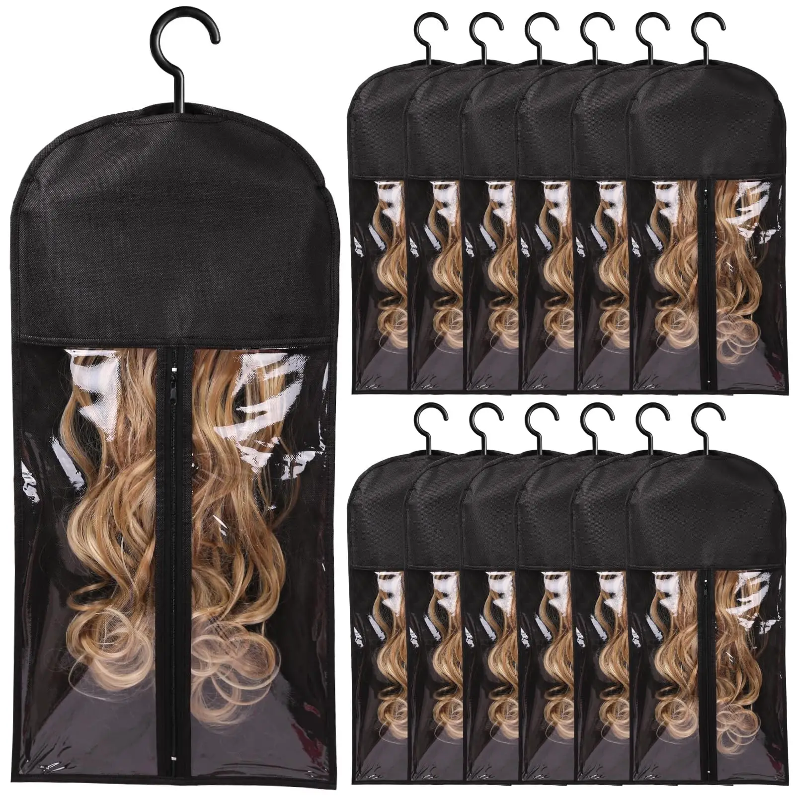 Wig Storage Bag, 3/12pcs Wig Storage Bag with Hanger, Multiple Portable Wigs Hair Storage Bag, Wig Human Hair Dustproof and Moisture Proof Organizer