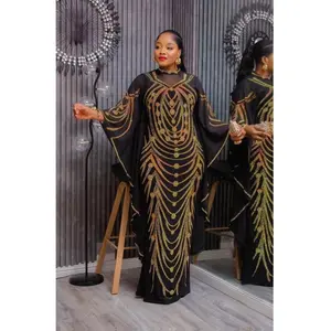Luxury Black Kaftan Dress with Rhinestones Wedding Guest Party Bubu Attire Engagement Ceremony Cocktail Holiday Christmas Dinner Gala Graduation Gala Holiday Formal Evening Wear